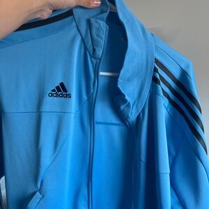 NEW Adidas Sky Blue Black Stripes Classic Active Zip Up Jacket